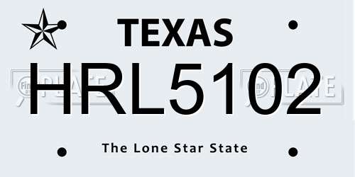 HRL5102 Texas License Plate