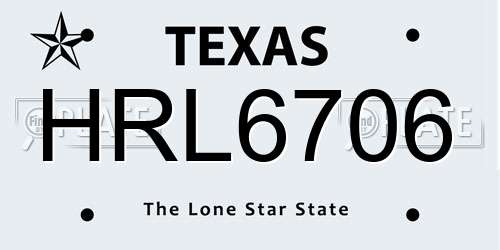 HRL6706 Texas License Plate