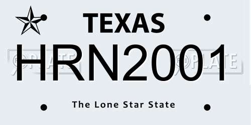 HRN2001 Texas License Plate