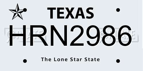 HRN2986 Texas License Plate