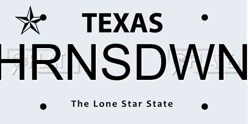 HRNSDWN Texas License Plate