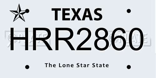 HRR2860 Texas License Plate