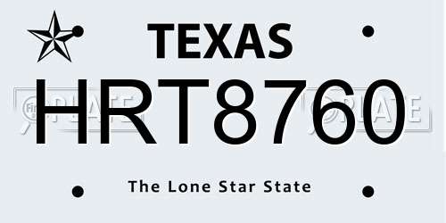 HRT8760 Texas License Plate