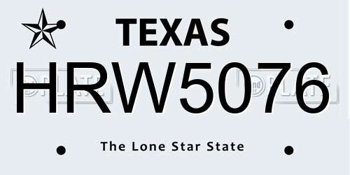 HRW5076 Texas License Plate