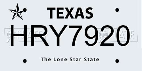 HRY7920 Texas License Plate