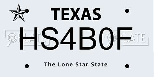 HS4B0F Texas License Plate