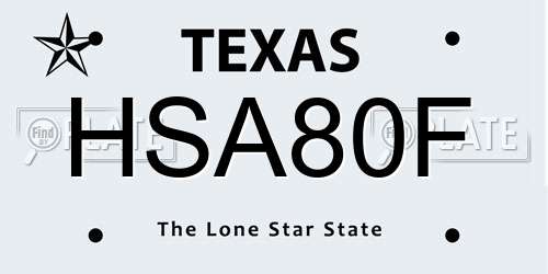 HSA80F Texas License Plate