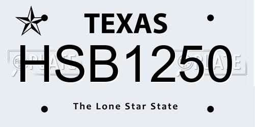 HSB1250 Texas License Plate