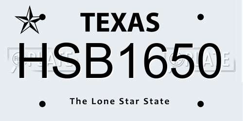 HSB1650 Texas License Plate