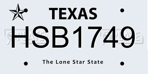 HSB1749 Texas License Plate