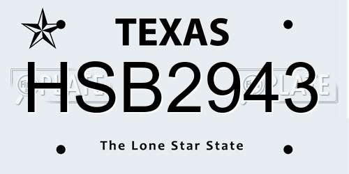 HSB2943 Texas License Plate