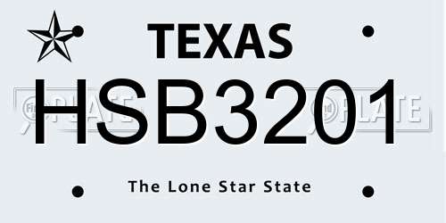 HSB3201 Texas License Plate