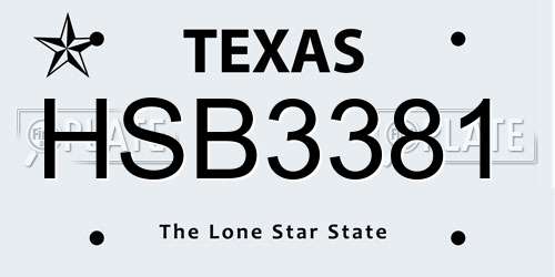 HSB3381 Texas License Plate