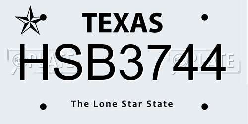 HSB3744 Texas License Plate