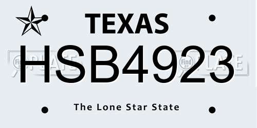 HSB4923 Texas License Plate