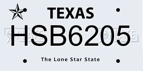 HSB6205 Texas License Plate