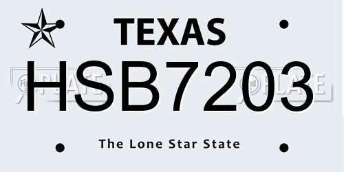 HSB7203 Texas License Plate