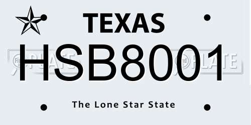 HSB8001 Texas License Plate
