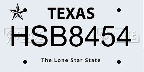 HSB8454 Texas License Plate
