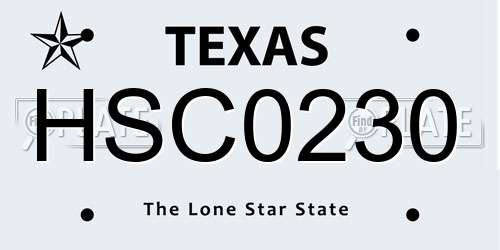 HSC0230 Texas License Plate