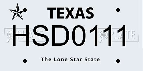 HSD0111 Texas License Plate