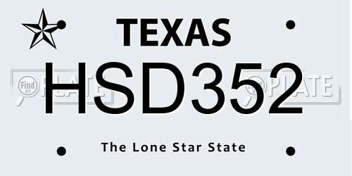 HSD352 Texas License Plate
