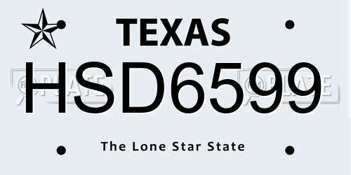 HSD6599 Texas License Plate
