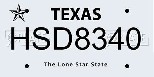 HSD8340 Texas License Plate