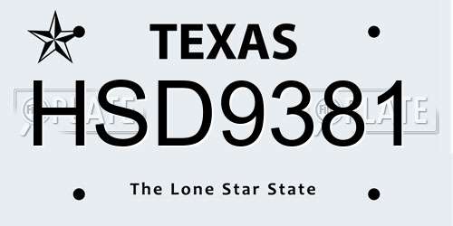 HSD9381 Texas License Plate