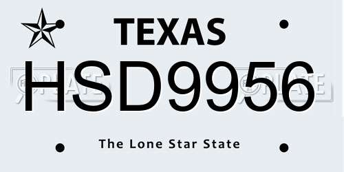 HSD9956 Texas License Plate