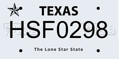 HSF0298 Texas License Plate