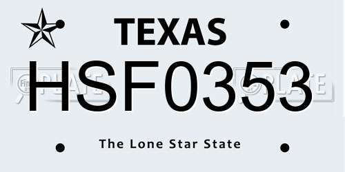 HSF0353 Texas License Plate