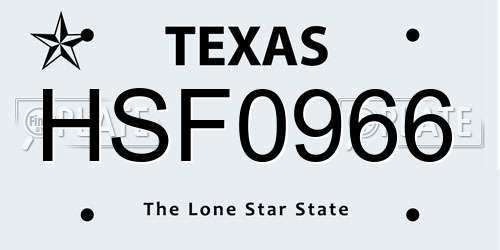 HSF0966 Texas License Plate