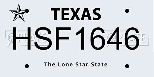 HSF1646 Texas License Plate