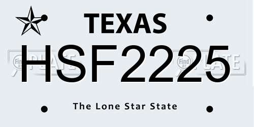 HSF2225 Texas License Plate