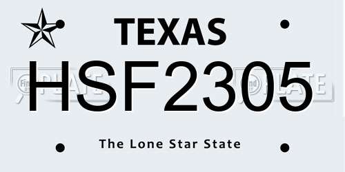 HSF2305 Texas License Plate