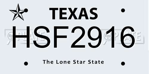 HSF2916 Texas License Plate
