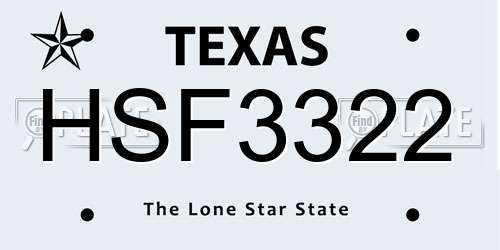 HSF3322 Texas License Plate