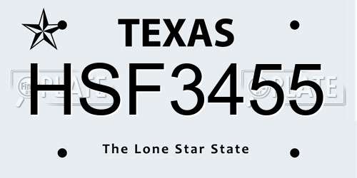 HSF3455 Texas License Plate
