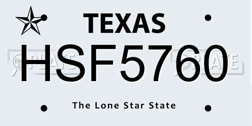 HSF5760 Texas License Plate