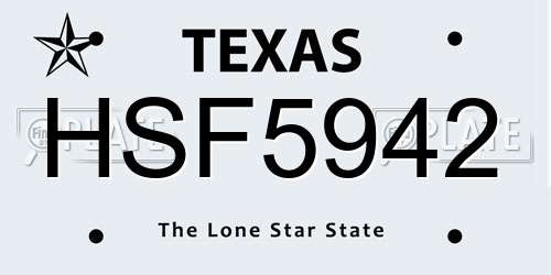 HSF5942 Texas License Plate