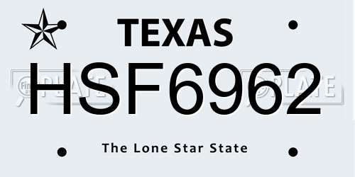 HSF6962 Texas License Plate