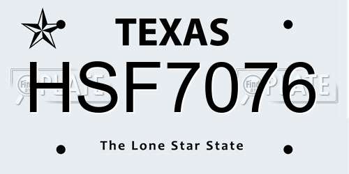 HSF7076 Texas License Plate