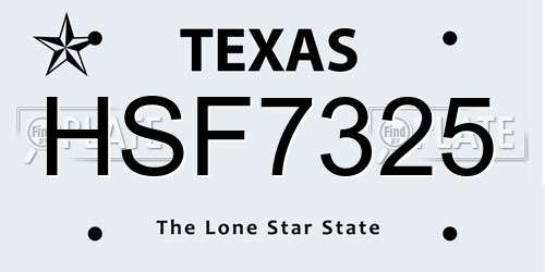 HSF7325 Texas License Plate