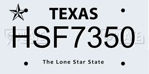 HSF7350 Texas License Plate