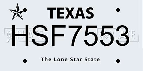 HSF7553 Texas License Plate