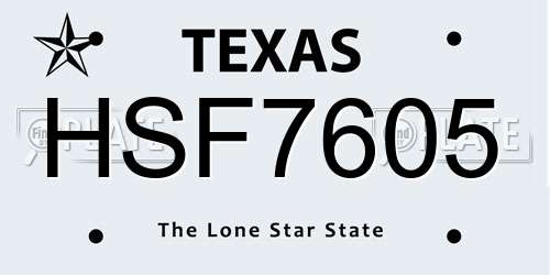 HSF7605 Texas License Plate