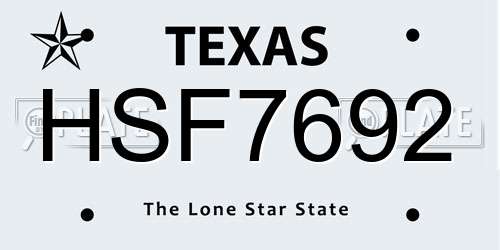 HSF7692 Texas License Plate