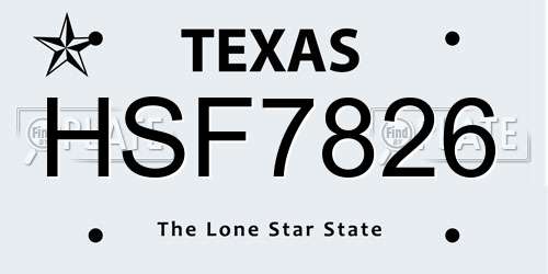 HSF7826 Texas License Plate
