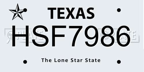 HSF7986 Texas License Plate